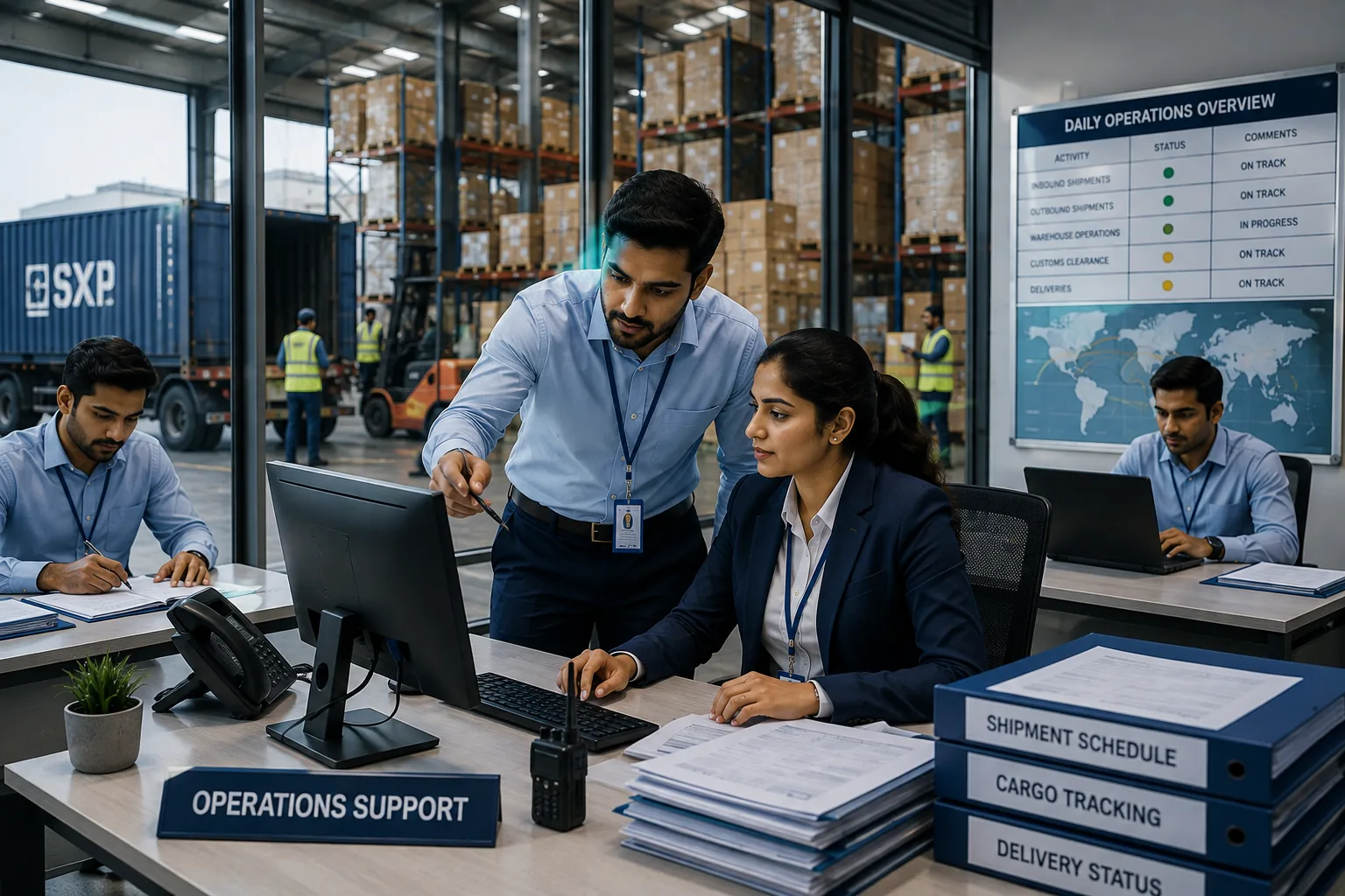 Operations support team monitoring shipment and delivery status